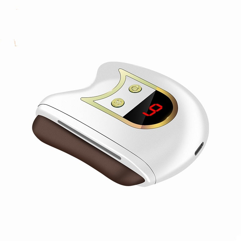 Lumière Sculpt heated gua sha device seen from above, showing the heating plate and charging port