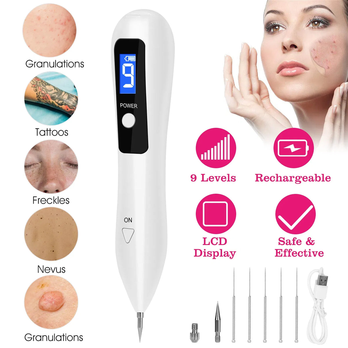Lumière Clear pen with LCD display, 9 levels, replacement tips and USB cable