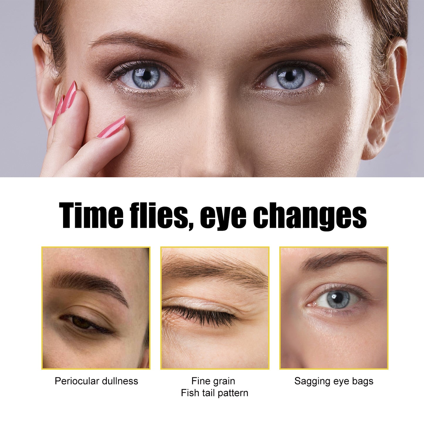 Gold collagen eye patches applied under the eyes