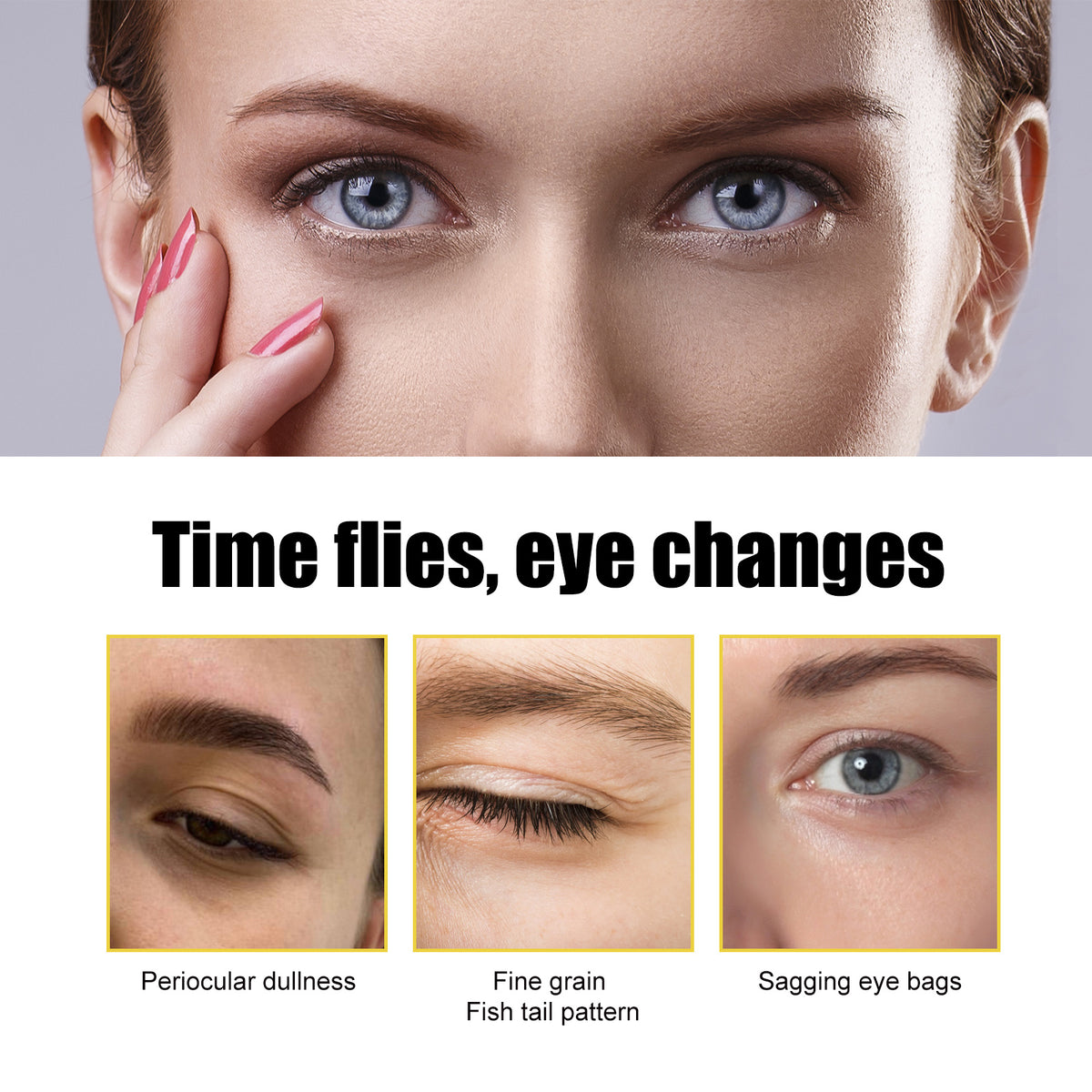 Gold collagen eye patches applied under the eyes
